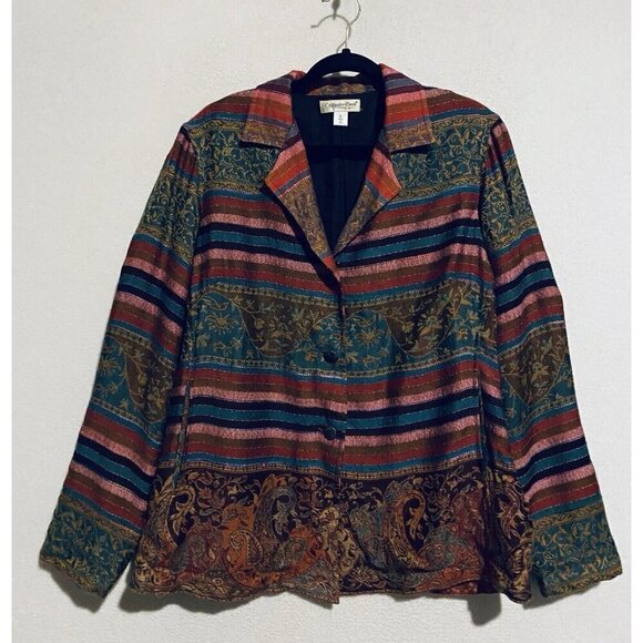 Coldwater Creek Blazer Womens Large Striped Paisley Boho Tapestry Southwestern - Picture 1 of 8